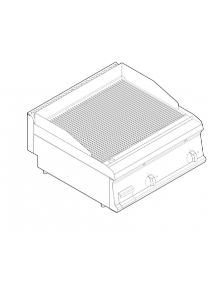 Fry top elettrico trifase-7,8kw da banco, piastra rigata, r. temp. 50÷320 °C - sup. di cottura cm 69,6x56,4  - dim. 70x70x28h