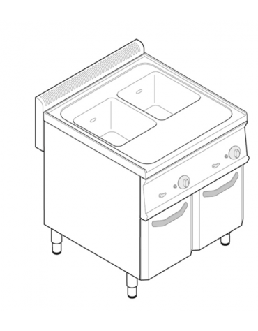 Cuocipasta a gas G2/3, in acciaio in acciaio inox AISI 316 da 23+23 litri di capacità - cm 70x70x85h