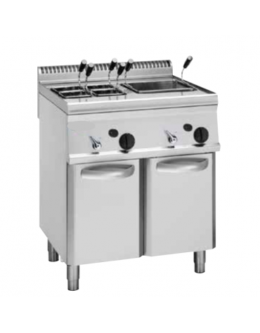 Cuocipasta elettrico trifase GN2/3-9,6kw, in acciaio in acciaio inox AISI 316, 2 vasche da 23+23 litri di capacità - cm 70x70x85