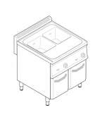 Cuocipasta elettrico trifase GN2/3-9,6kw, in acciaio in acciaio inox AISI 316, 2 vasche da 23+23 litri di capacità - cm 70x70x85