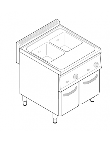 Cuocipasta elettrico trifase GN2/3-9,6kw, in acciaio in acciaio inox AISI 316, 2 vasche da 23+23 litri di capacità - cm 70x70x85