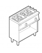 Cucina a gas 2 fuochi su vano aperto, potenza fuochi aperti 2x7,2kw griglie in ghisa- cm 80x45x90h