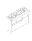 Cucina a gas 3 fuochi su vano aperto, potenza fuochi aperti 3x7,2kw griglie in ghisa- cm 120x45x90h