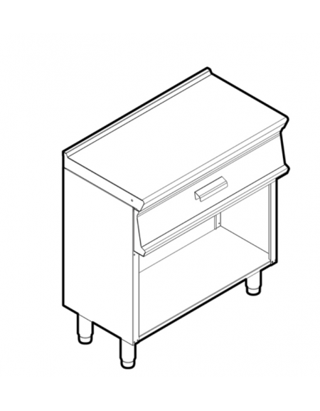 Piano di lavoro inox su vano aperto, dotato di piedini regolabili, con 1 cassetto, cm 69,5x37x10h - dim tot.cm 80x45x90h