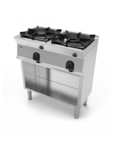 Cucina a gas 2 fuochi su vano aperto, potenza fuoco aperto 1X5,5kw +1x9kw - cm 80x45x90h