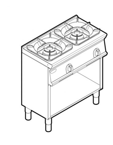 Cucina a gas 2 fuochi su vano aperto, potenza fuoco aperto 2X9kw - cm 80x45x90h