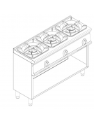 Cucina a gas 3 fuochi su vano aperto, potenza fuoco aperto 1X5,5kw+2X9kw - cm 120x45x90h