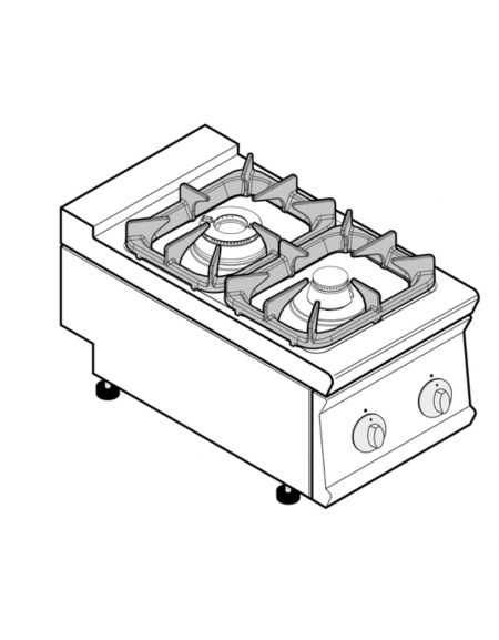 Cucina a gas 2 fuochi da banco, potenza fuochi 1x3,3 + 1x7,2kw - cm 40x70x28h