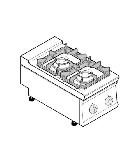 Cucina a gas 2 fuochi da banco, potenza fuochi 2x7,2kw - cm 40x70x28h