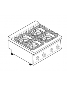 Cucina a gas da banco 4 fuochi super, potenza fuochi aperti 4x7,2kw - griglie in ghisa - cm 80x70x28h