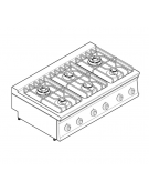 Cucina a gas 6 fuochi da banco, potenza fuochi 2x7,2kw+2x3,3kw+2x4,5kw - griglie inox - cm 120x70x28h