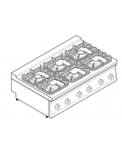 Cucina a gas 6 fuochi da banco, potenza fuochi 2x7,2kw+2x3,3kw+2x4,5kw - griglie in ghisa - cm 120x70x28h