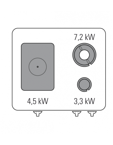 Cucina gas 2 fuochi + tuttapiastra cm 30,9x55,4, potenza fuochi aperti 1x3,3kw + 1x7,2kw - griglia in ghisa - cm 80x70x28h