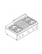 Cucina a gas 4 fuochi + tuttapiastra cm 30,9x55,4, potenza fuochi aperti 1x7,2kw+1x3,3kw+2x4,5kw - griglie in ghisa - cm 120x70x