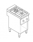 Cucina a gas 2 fuochi su vano aperto, potenza fuochi aperti 1X3,3kw + 1X7,2kw - griglie inox - cm 40x70x90h