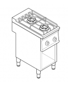 Cucina a gas 2 fuochi su vano aperto, potenza fuochi aperti 2x7,2kw - griglie inox - cm 40x70x90h