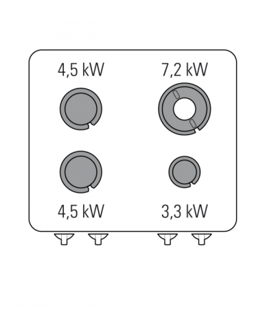 Cucina a gas 4 fuochi su vano aperto, potenza fuochi aperti 1x3,3kw+2x4,5kw+1x7,2kw -griglie inox - cm 80x70x90h