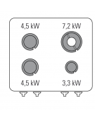 Cucina a gas 4 fuochi su vano aperto, potenza fuochi aperti 1x3,3kw+2x4,5kw+1x7,2kw - griglie in ghisa - cm 80x70x90h