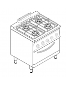 Cucina a gas 4 fuochi, forno a gas statico GN 2/1, fuochi aperti 4x7,2kw - cam. forno cm 57,5x65x30 - cm 80x70x90h