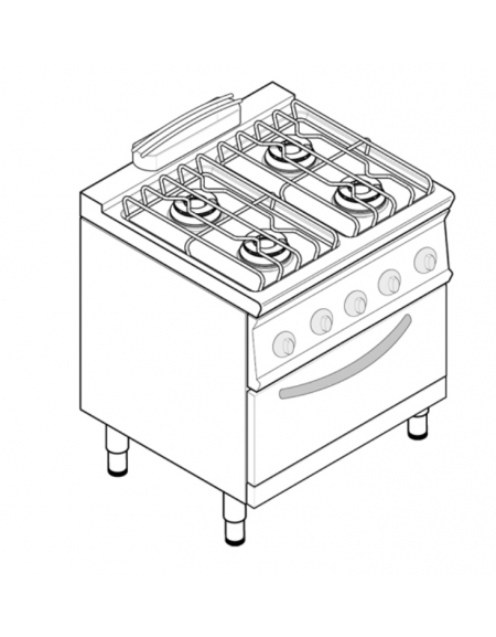 Cucina a gas 4 fuochi, forno a gas statico GN 2/1, fuochi aperti 4x7,2kw - cam. forno cm 57,5x65x30 - cm 80x70x90h