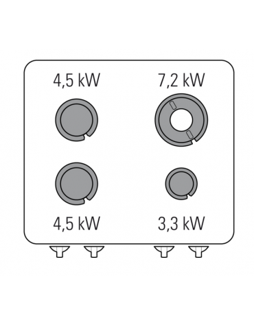 Cucina a gas 4 fuochi, forno elett. GN 2/1, fuochi aperti 1x3,3kw+2x4,5kw+1x7,2kw - cam. forno cm 57,5x65x30 - cm 80x70x90h