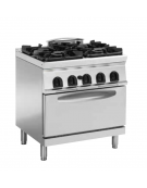 Cucina a gas 4 fuochi, forno a gas statico GN 2/1, fuochi aperti 1x3,3kw+2x4,5kw+1x7,2kw - cam. forno cm 57,5x65x30 - cm 80x70x9