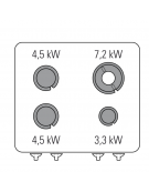 Cucina a gas 4 fuochi, forno a gas statico GN 2/1, fuochi aperti 1x3,3kw+2x4,5kw+1x7,2kw - cam. forno cm 57,5x65x30 - cm 80x70x9