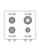 Cucina a gas 4 fuochi, forno elettr. statico GN 2/1, fuochi aperti 1x3,3kw+2x4,5kw+1x7,2kw - cam. forno cm 57,5x65x30 - cm 80x70