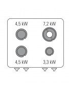 Cucina a gas 4 fuochi, forno elett. vent. GN 1/1, fuochi 1x3,3kw+2x4,5kw+1x7,2kw - cam. forno cm 57x51,5x30 - cm 80x70x90h