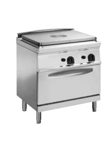 Cucina tuttopiatsra a gas, forno a gas statico GN 2/1, potenza pistra 1x9kW - cam. forno cm 57,5x65x30 - cm 80x70x90h