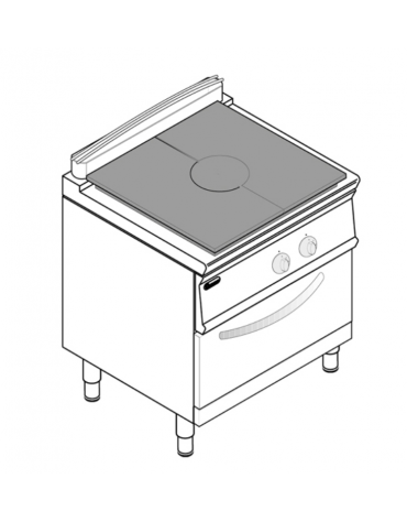 Cucina tuttopiatsra a gas, forno a gas statico GN 2/1, potenza pistra 1x9kW - cam. forno cm 57,5x65x30 - cm 80x70x90h