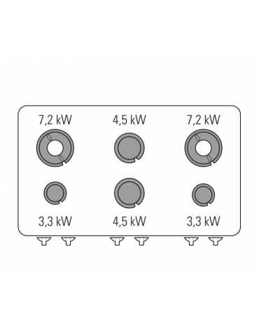 Cucina a gas 6 fuochi, forno elett. GN 2/1, fuochi aperti 2x3,3kw+2x4,5kw+2x7,2kw - cam. forno cm 57,5x65x30 - cm 120x70x90h