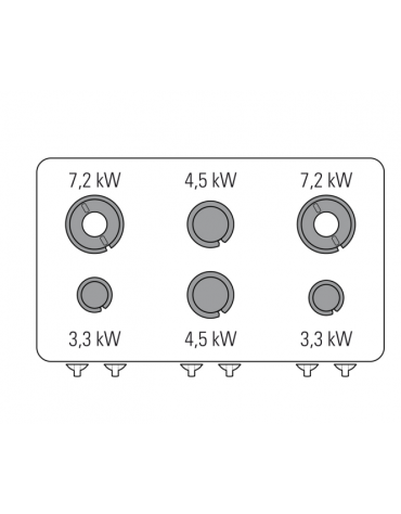 Cucina a gas 6 fuochi, forno elett. vent. GN 1/1, fuochi aperti 2x3,3+2x4,5+2x7,2kw - cam. forno cm 57,5x51,5x30 - cm 120x70x90h