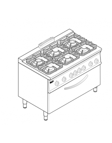 Cucina a gas 6 fuochi, forno elettrico, fuochi aperti 2x7,2kw+2x3,3kw+2x4,5kw - cam. forno cm 92,5x63x30 - cm 120x70x90h