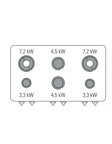 Cucina a gas 6 fuochi, forno elet. ventilato, fuochi aperti 2x7,2kw+2x3,3kw+2x4,5kw - cam. forno cm 92,5x63x30 - cm 120x70x90h