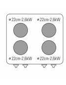 Cucina elettrica da banco trifase-10,4kw, 4 piastre cm Ø22 - cm 80x70x28h