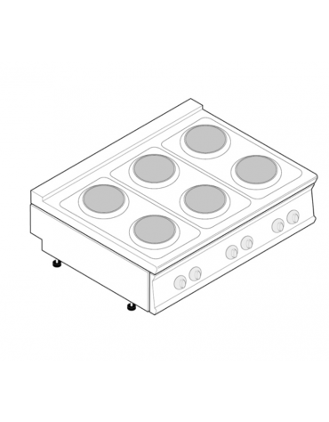 Cucina elettrica da banco trifase-15,6kw, 6 piastre cm Ø22 - cm 120x70x28h