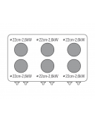 Cucina elettrica da banco trifase-15,6kw, 6 piastre cm Ø22 - cm 120x70x28h