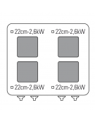 Cucina elettrica da banco trifase-10,4kw, 4 piastre cm 22x22 - cm 80x70x28h