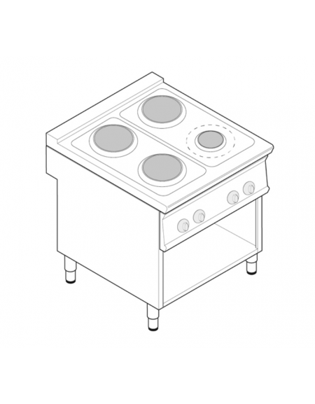 Cucina elettrica su vano aperto trifase-10,4kw, 4 piastre cm Ø22 -  cm 80x70x90h