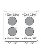 Cucina elettrica su vano aperto trifase-10,4kw, 4 piastre cm Ø22 -  cm 80x70x90h