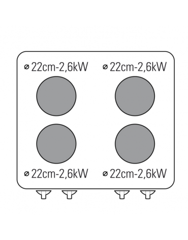 Cucina elettrica su vano aperto trifase-10,4kw, 4 piastre cm Ø22 -  cm 80x70x90h