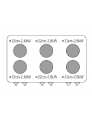 Cucina elettrica trifase-15,6kw, 6 piastre cm Ø22 su vano aperto dim. cm 113x57,4x39,5h - dim tot. cm 120x70x90h