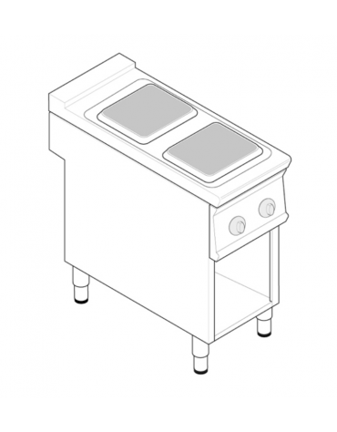 Cucina elettrica trifase-5,2kw, 2 piastre quadre cm 22x22, su vano aperto cm 33x57,4x39,5 - dim tot. cm 40x70x90h