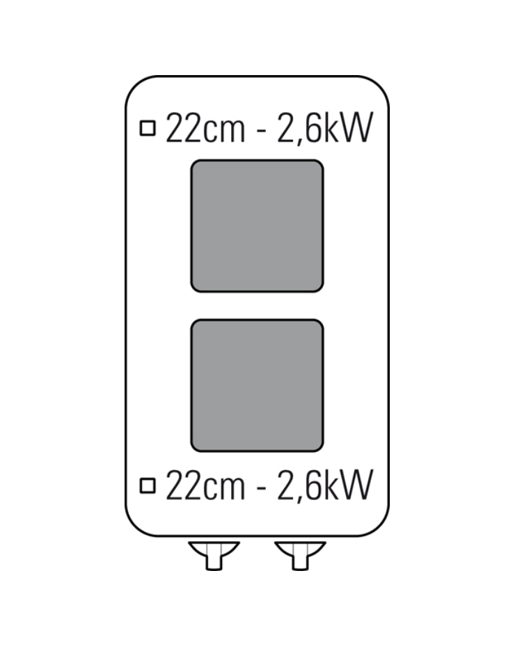 Cucina elettrica trifase-5,2kw, 2 piastre quadre cm 22x22, su vano aperto cm  33x57,4x39,5 - dim tot. cm 40x70x90h 