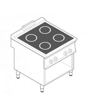 Cucina ad induzione su vano aperto trifase-14kw, - 4 zone - Adatta a pentole fondo liscio - cm 80x70x90h