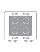 Cucina ad induzione su vano aperto trifase-14kw, - 4 zone - Adatta a pentole fondo liscio - cm 80x70x90h