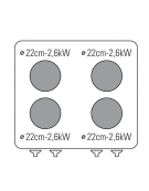 Cucina elettrica trifase-14kw, 4 piastre cm Ø22, su forno elettrico GN2/1 con camera cm 57,5x65x30 - cm 80x70x90h