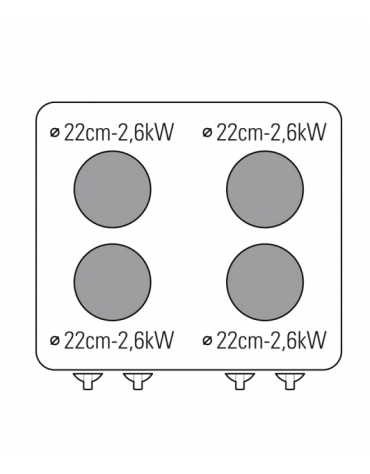 Cucina elettrica trifase-14kw, 4 piastre cm Ø22, su forno elettrico GN2/1 con camera cm 57,5x65x30 - cm 80x70x90h