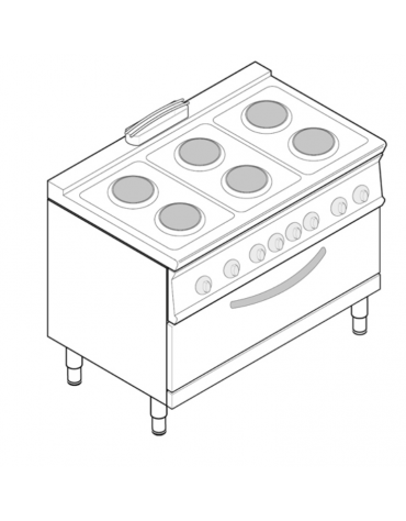 Cucina elettrica trifase-21,9kw, 6 piastre cm Ø22, su forno elettrico GN2/1 con camera cm 92,5x63x30 - cm 120x70x90h